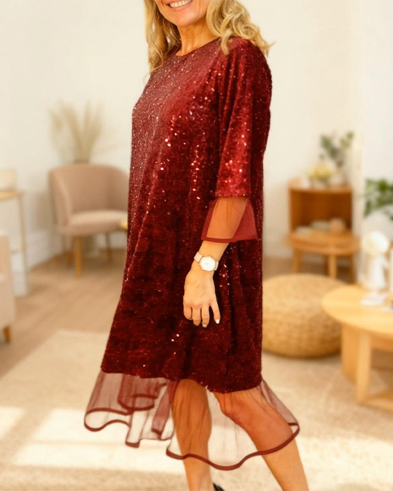 Modern Dress with Puffed Sleeves and Sequins