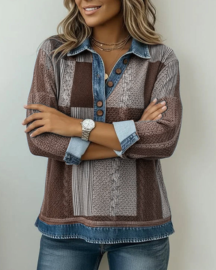 Sweatshirt with Long Sleeves and Color Block Print