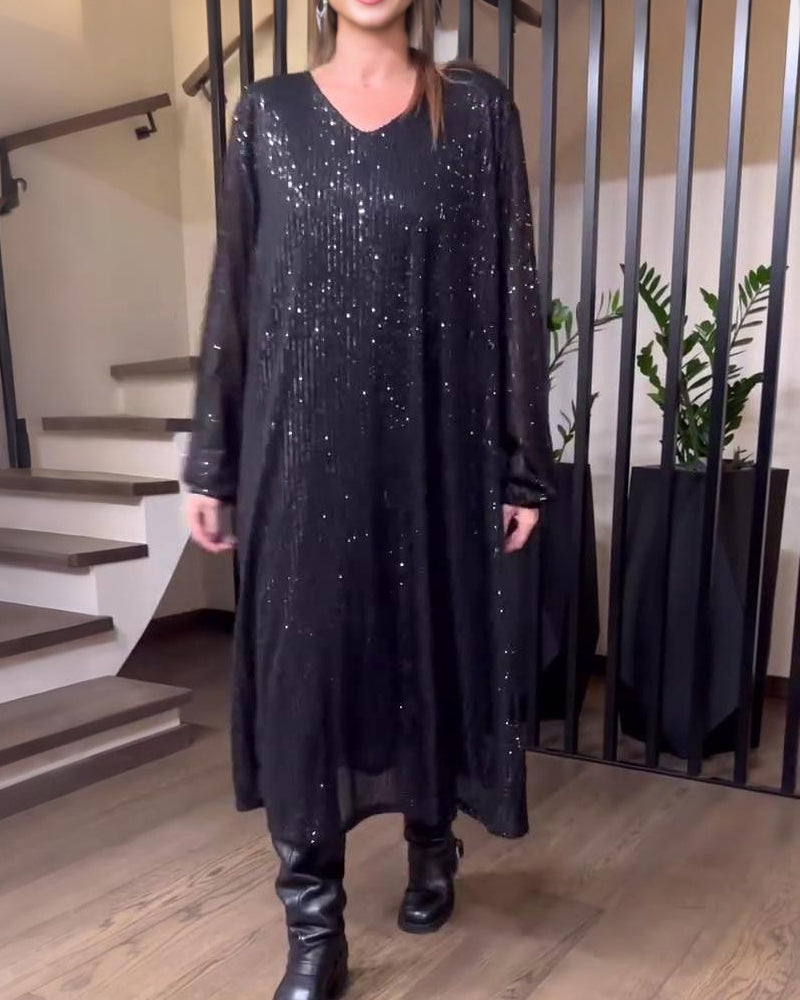 Modern Solid Color Dress with V-Neck