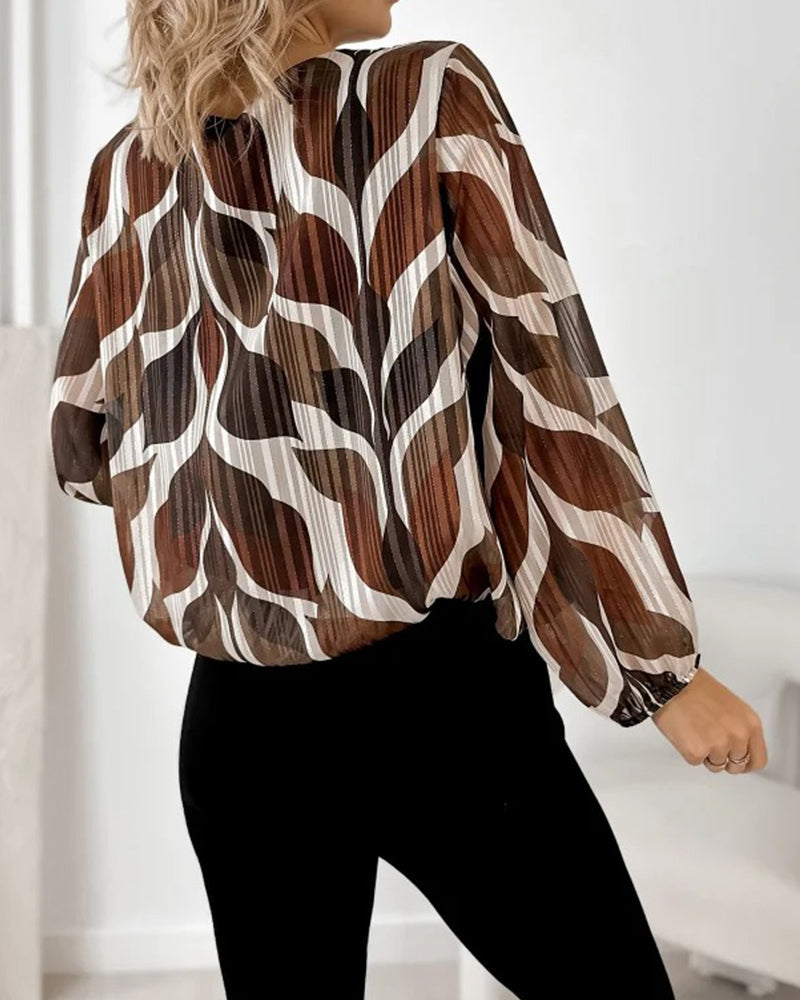 Blouse with Lantern Sleeves and Round Neckline