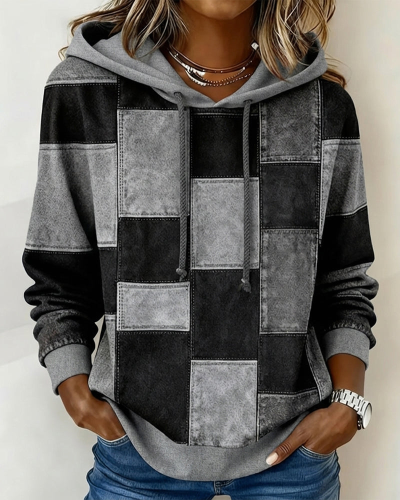 Stylish Checkered Hoodie with Long Sleeves