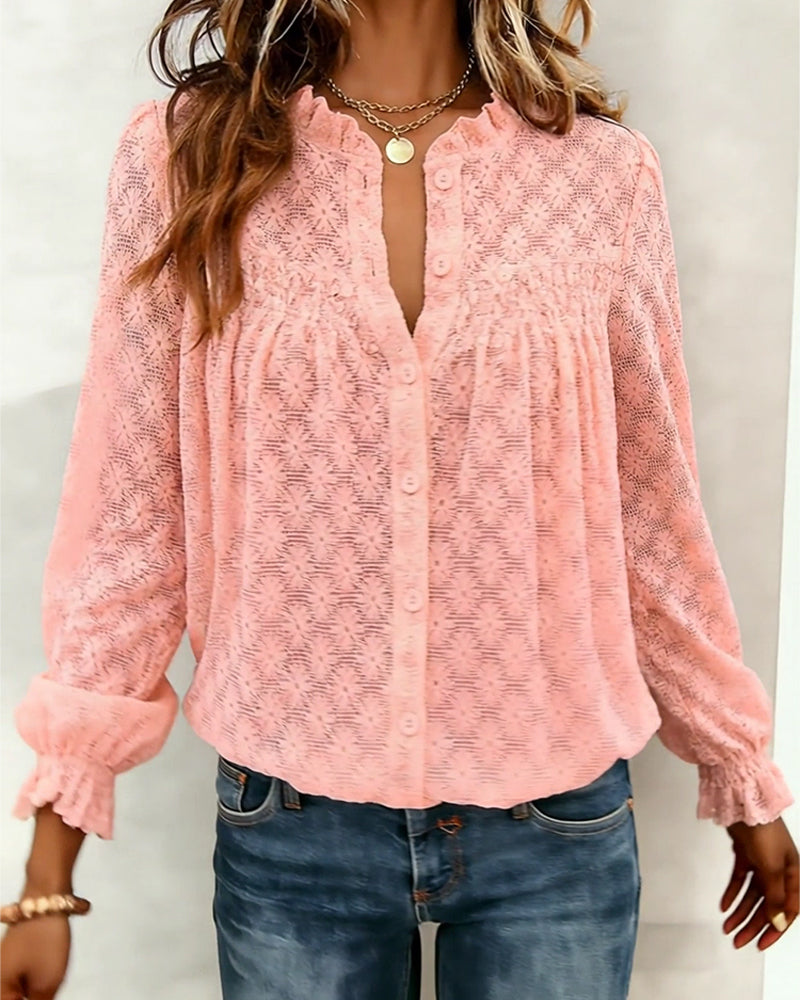 Elegant Long Sleeve Ruffled Blouse