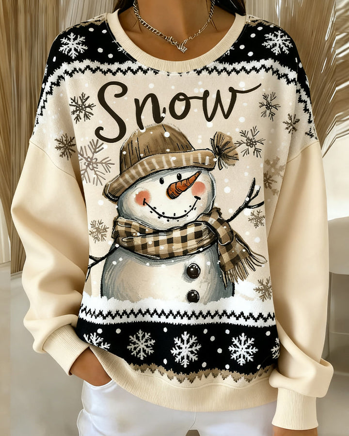 Long Sleeve Casual Sweatshirt with Snowman Print