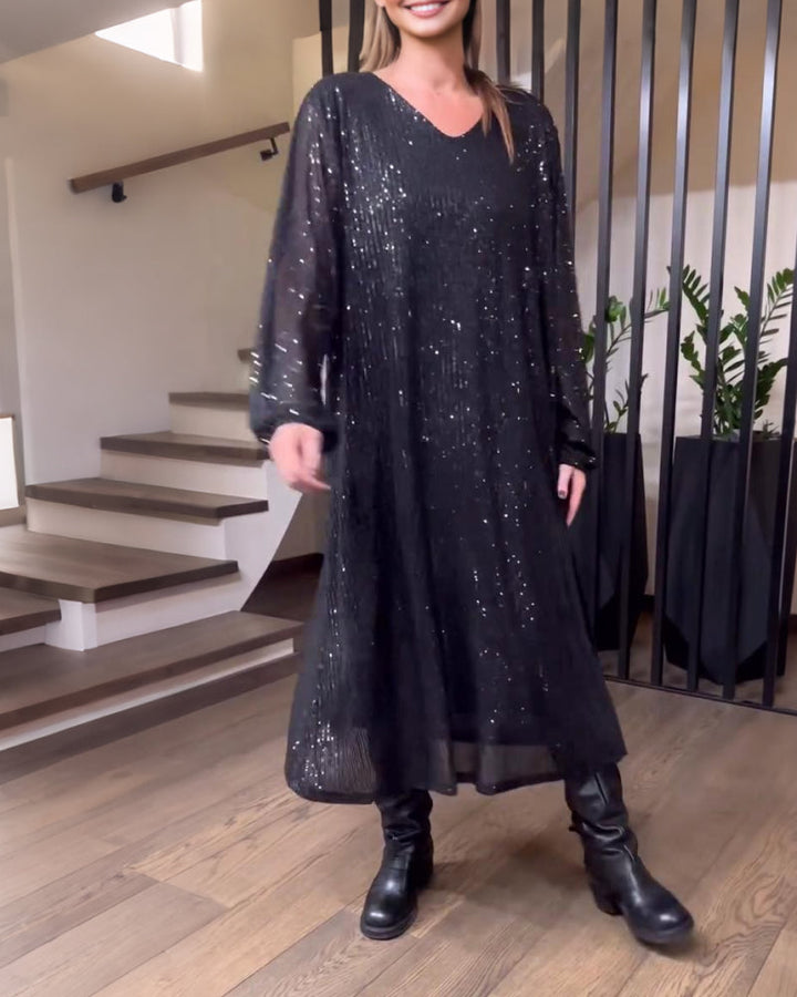 Modern Solid Color Dress with V-Neck