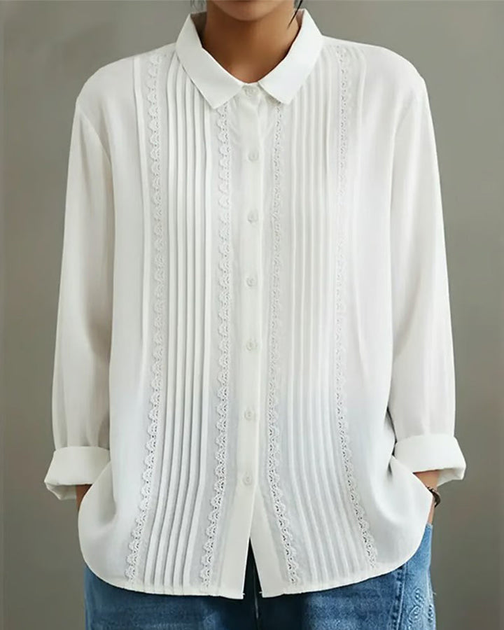Solid Doll Collar Long Sleeve Shirt