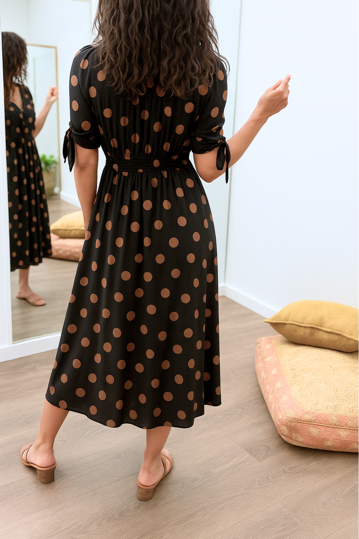 FREYA – ELEGANT POLKA DOT DRESS WITH V-NECK