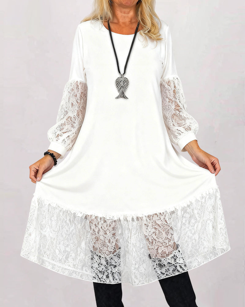 Dress Round Neck Lace Patchwork Loose
