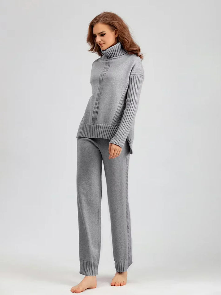 Scarlett - Chic High-Neck Knit Sweater & Loose Pants Set
