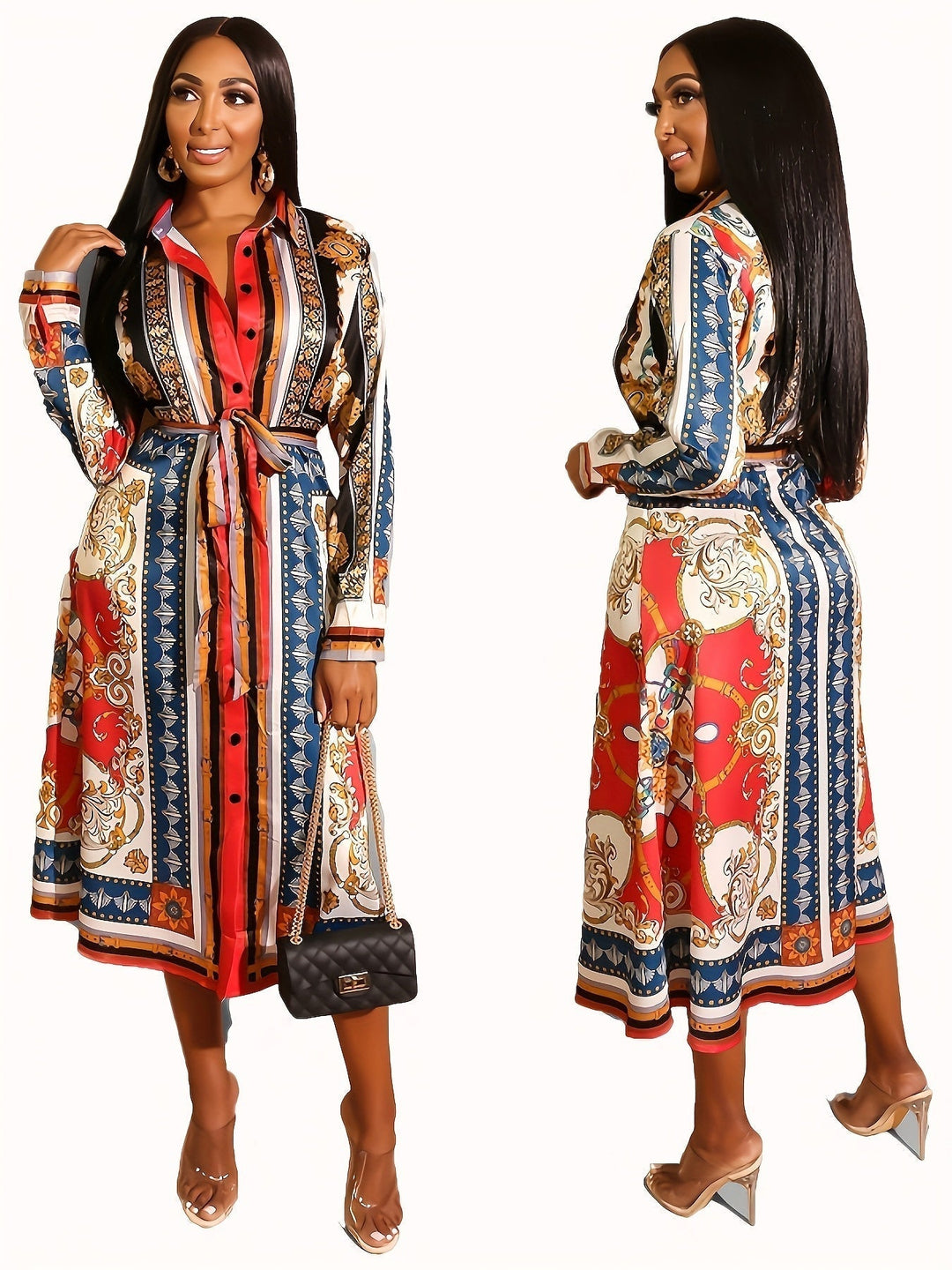 CRESSIDA – MID-CALF LONG SLEEVE SHIRT DRESS