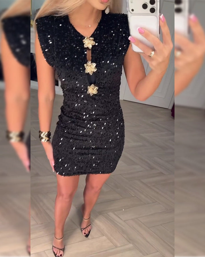 Dress V-Neck Sleeveless Glitter