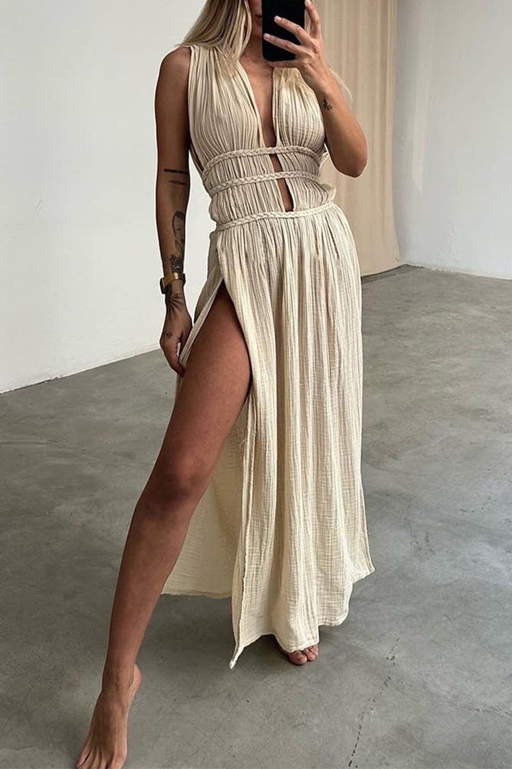 EVELAYA – SEXY BOHEMIAN SLIT V-NECK BEACH DRESS
