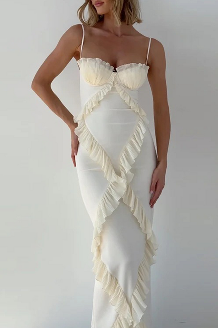 MIRELLA – SEXY PATCHWORK RUFFLE V-NECK SLING DRESS