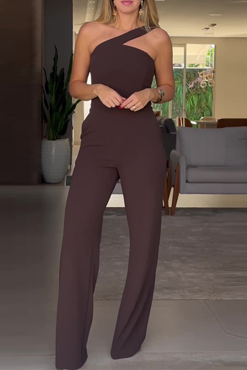 AROHA – CASUAL IRREGULAR OBLIQUE COLLAR JUMPSUIT