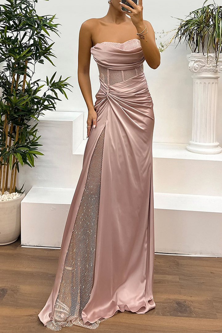 LILIBET – SEXY RUCHED SEQUINED STRAPLESS EVENING DRESS