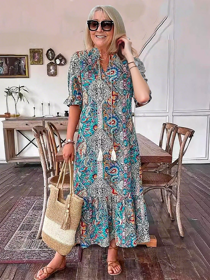 REVAYA – BOHEMIAN PAISLEY TASSEL TIE DRESS