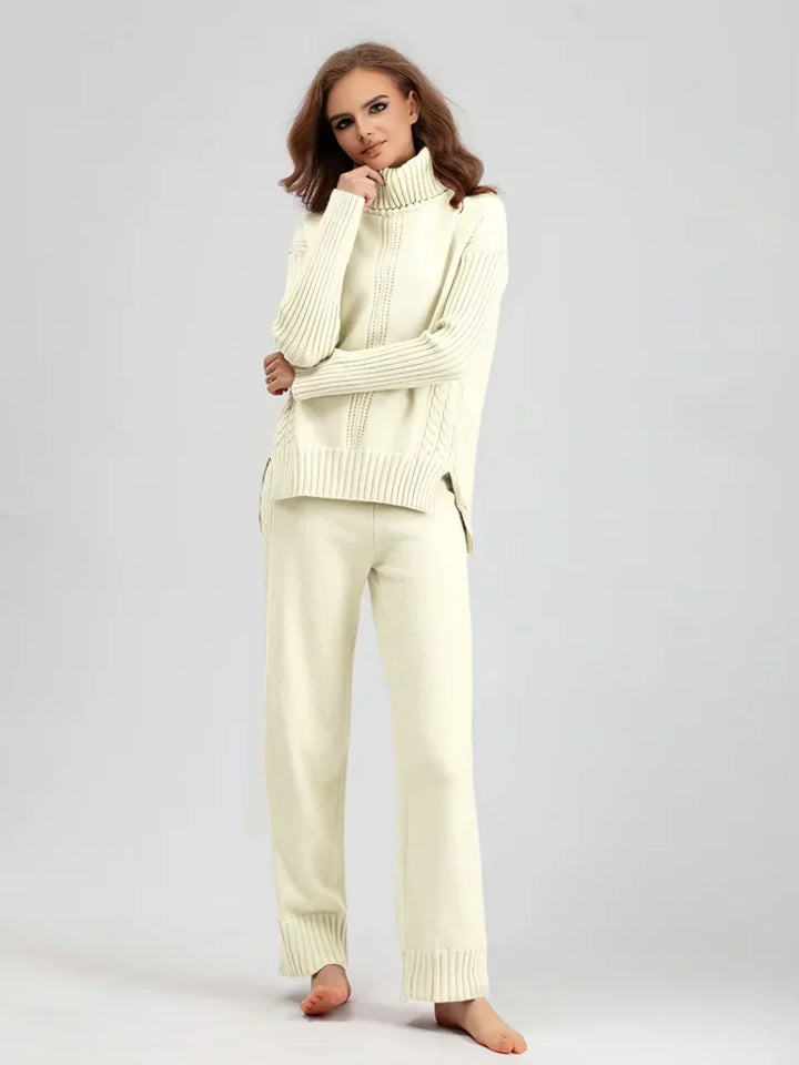 Scarlett - Chic High-Neck Knit Sweater & Loose Pants Set