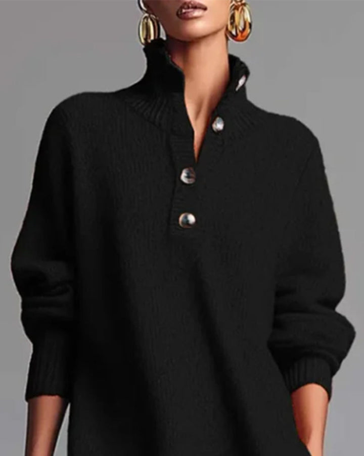 Solid Color Dress with Buttons and High Neck