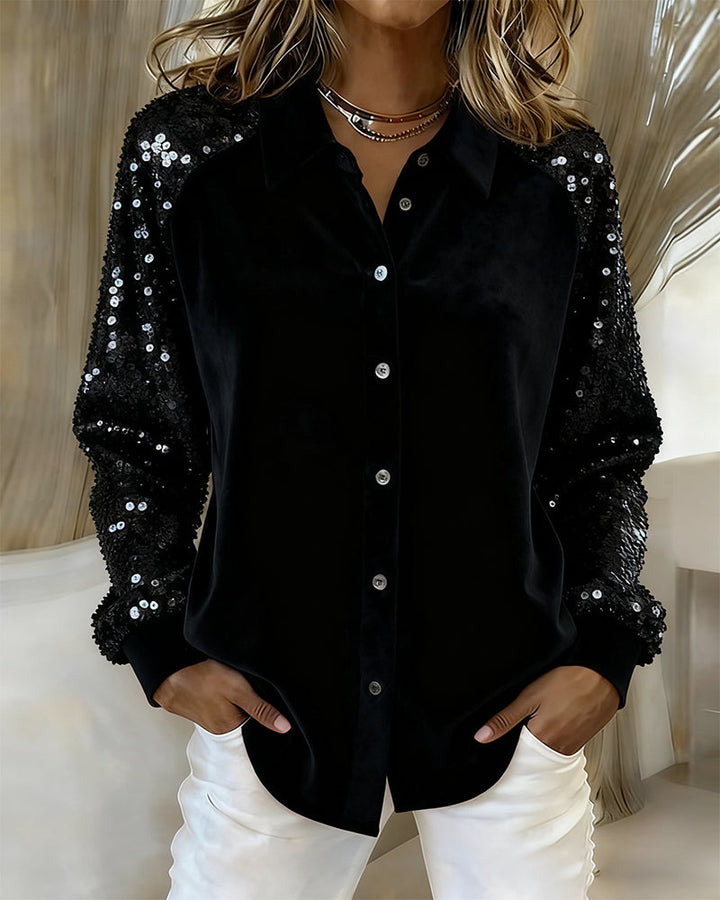 Long Sleeve Shirt with Sequins on the Collar