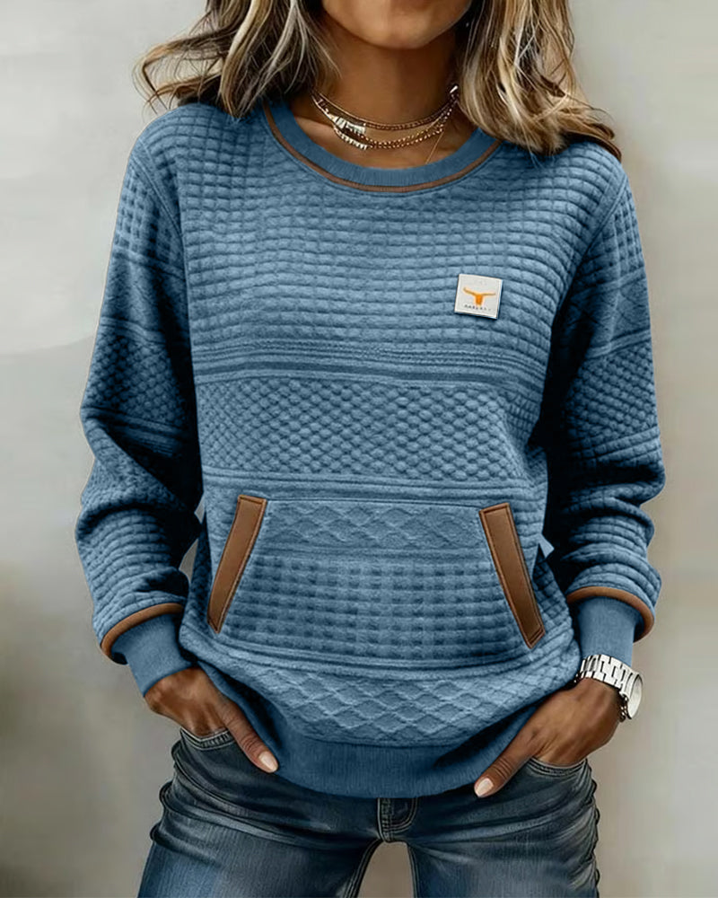 Sweatshirt with Round Neckline and Color Blocking