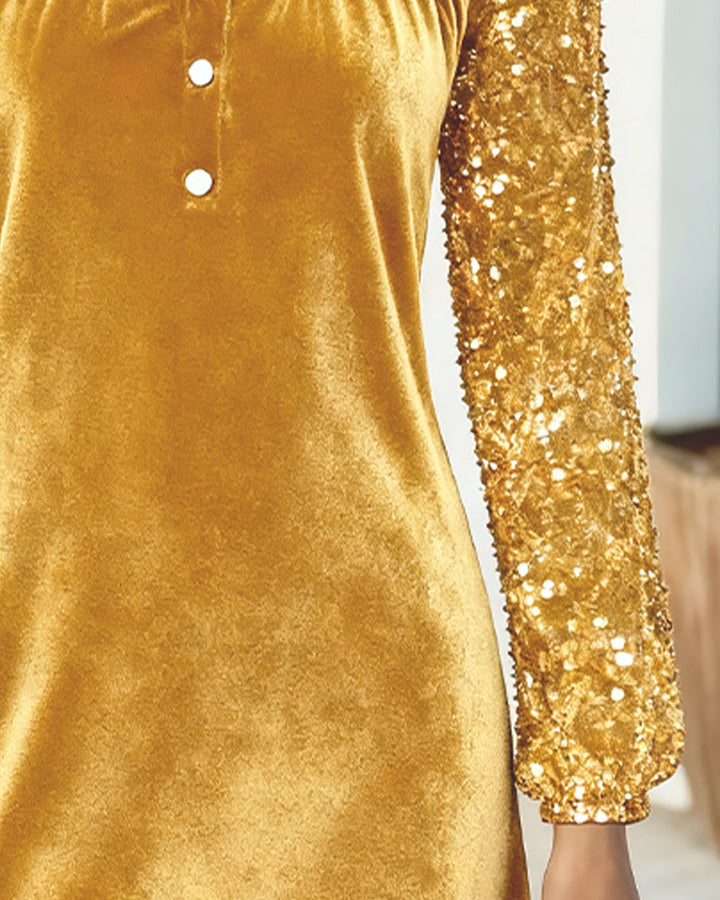 Sequin Velvet Patchwork Dress