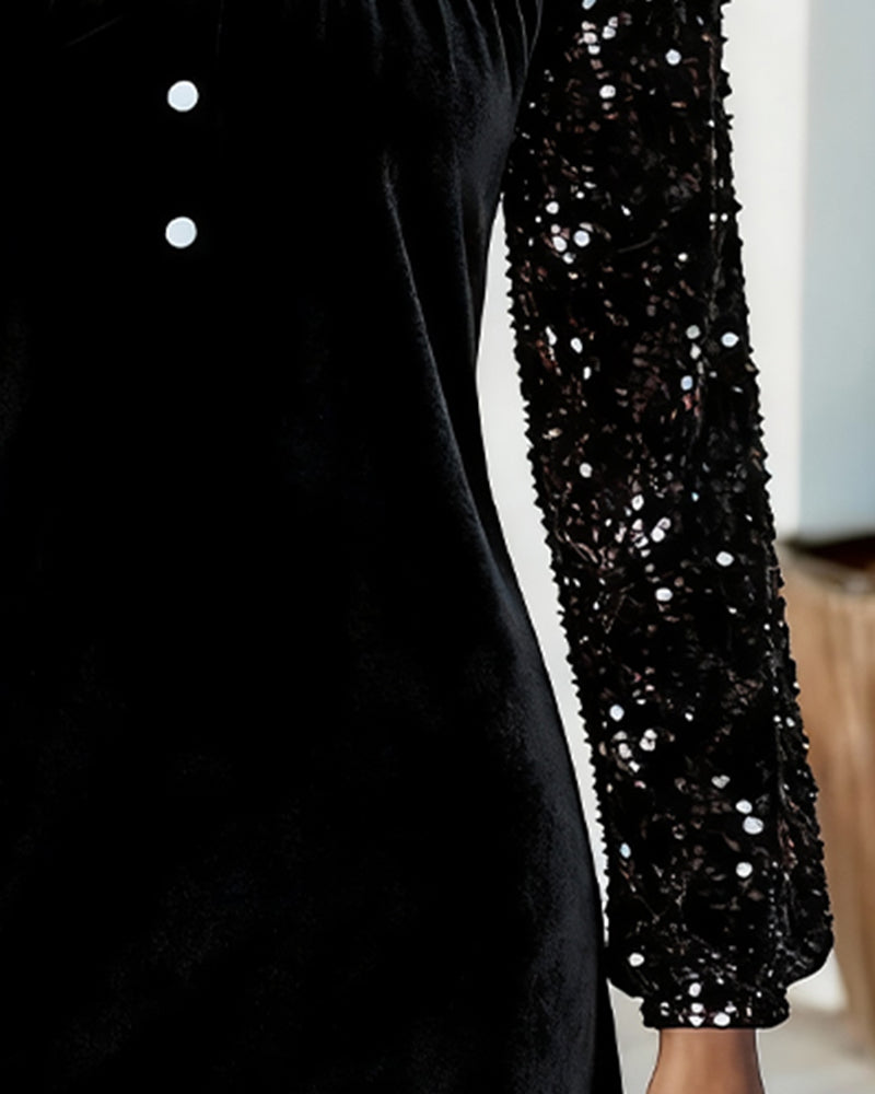 Sequin Velvet Patchwork Dress