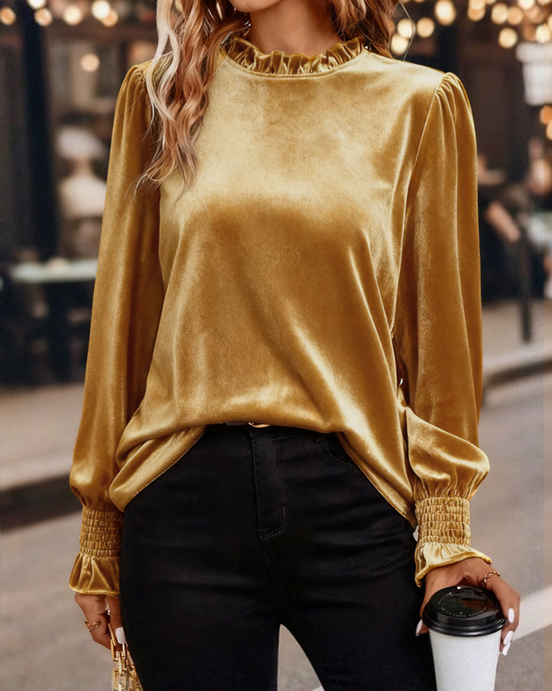 Top Crinkled Velvet Long Sleeve