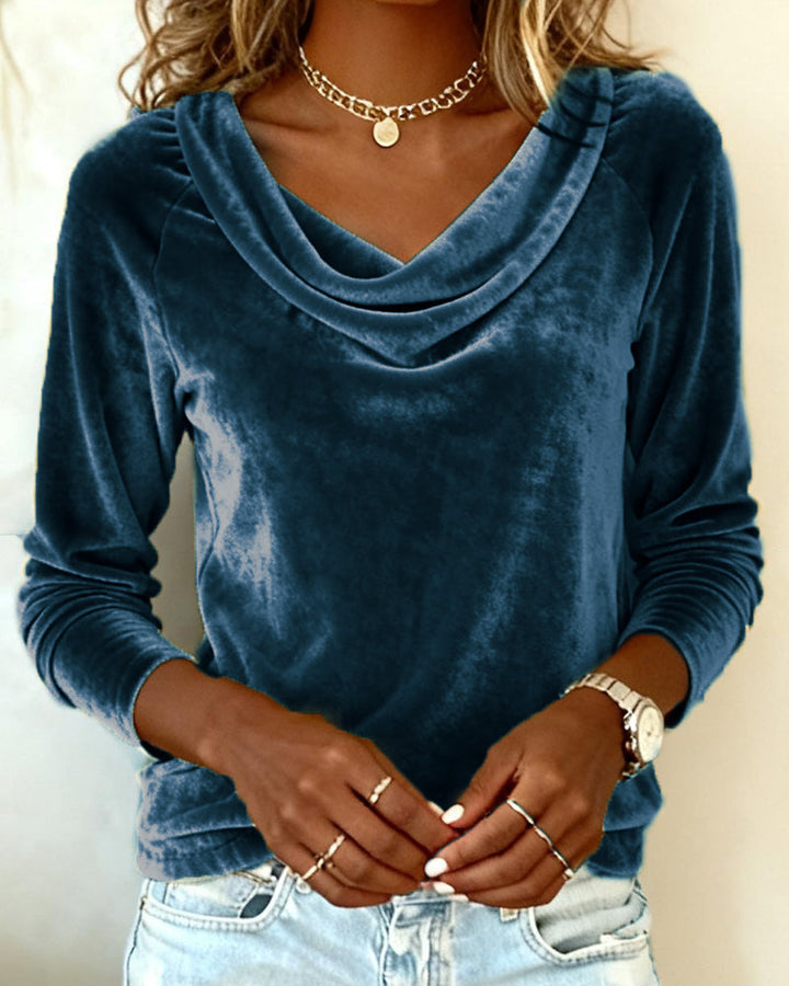 Long Sleeve Top in Velvet in Solid Color