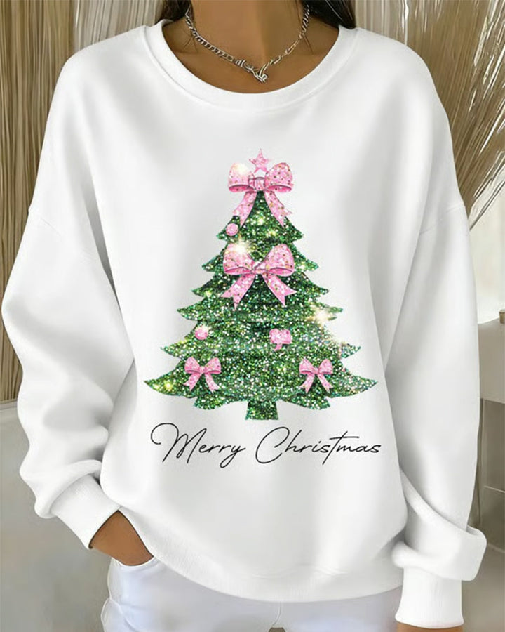 Crewneck Sweatshirt with Christmas Print and Long Sleeves
