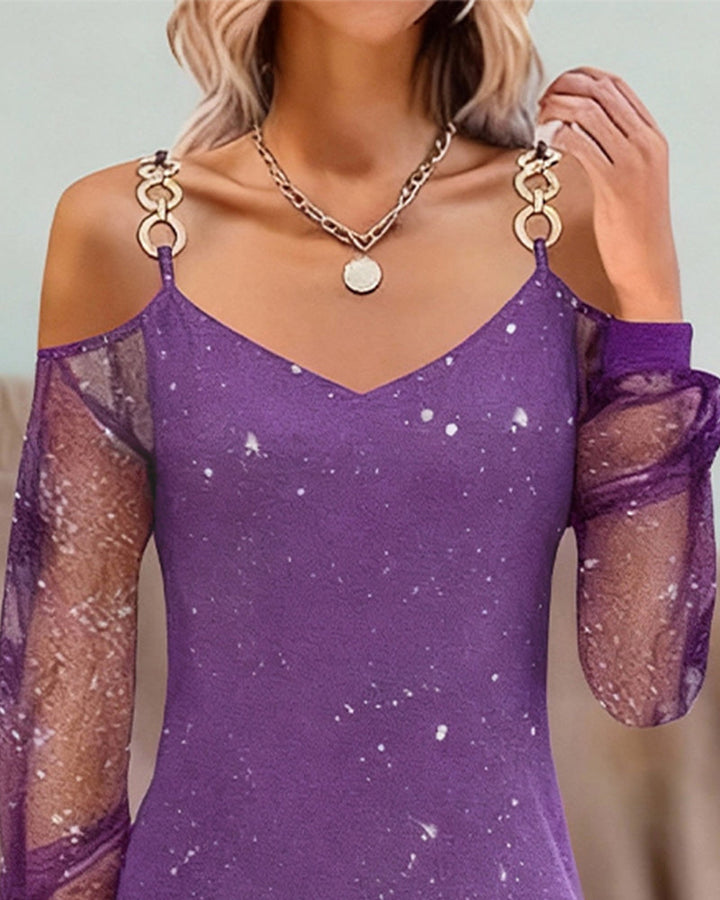 Dress with Straps Mesh Insert Long Sleeved