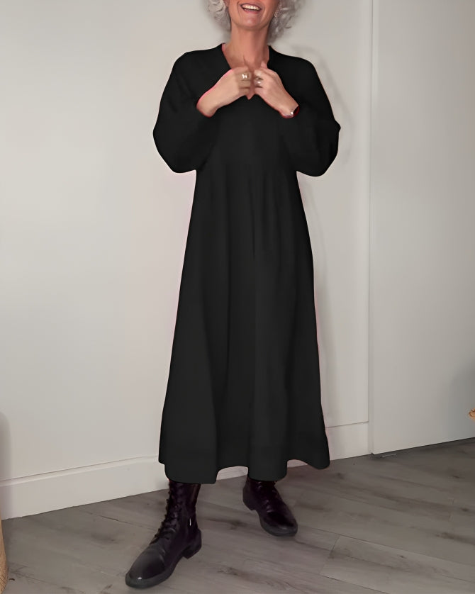 AMANDA – ELEGANT LONG SLEEVE V-NECK MAXI DRESS