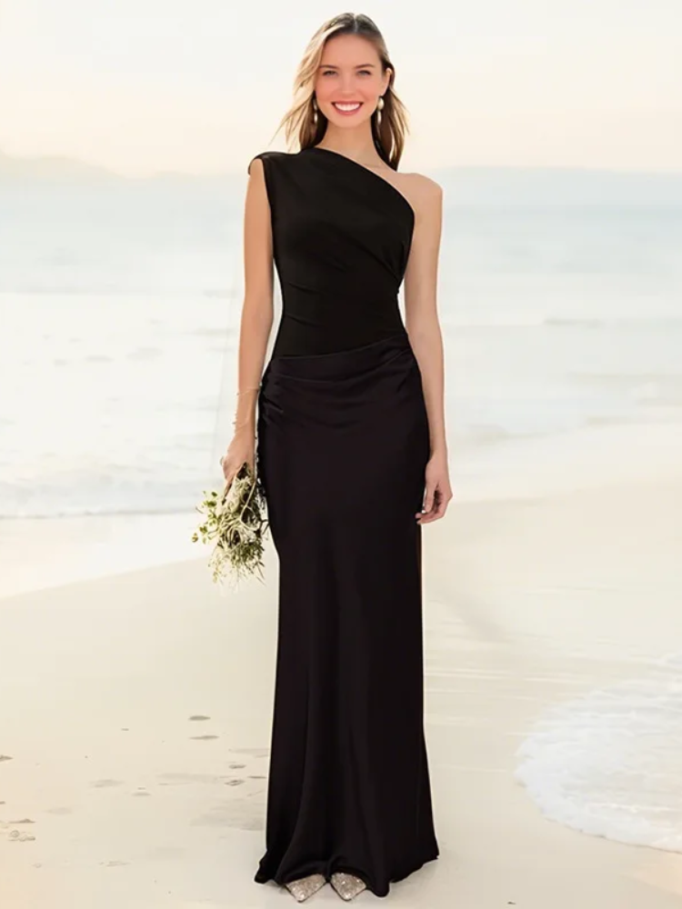 ALEIDA – ONE SHOULDER SATIN MAXI DRESS