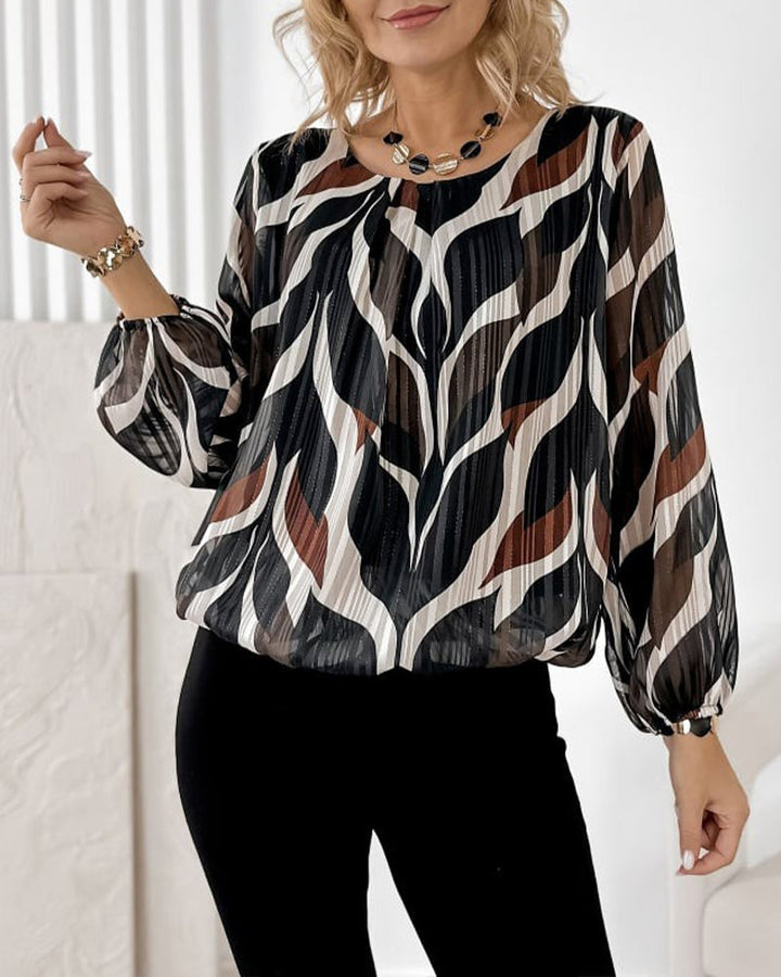 Blouse with Lantern Sleeves and Round Neckline
