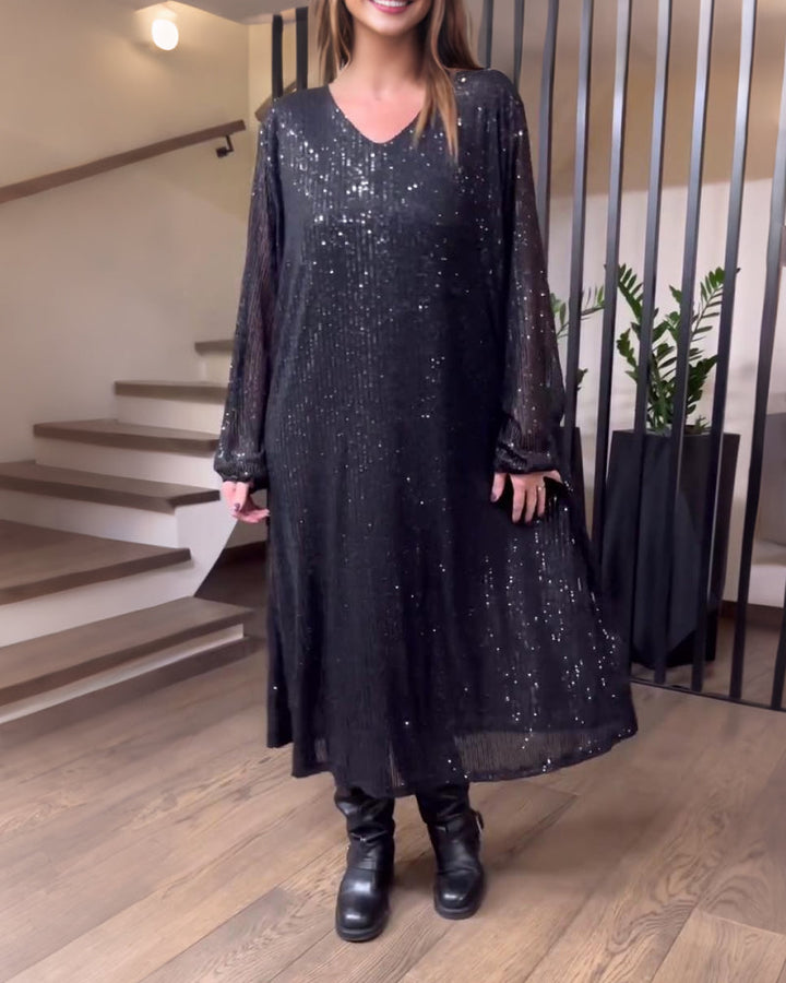 Modern Solid Color Dress with V-Neck