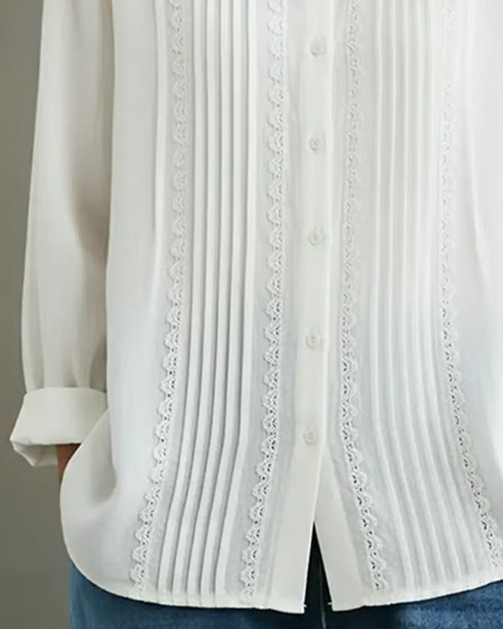 Solid Doll Collar Long Sleeve Shirt