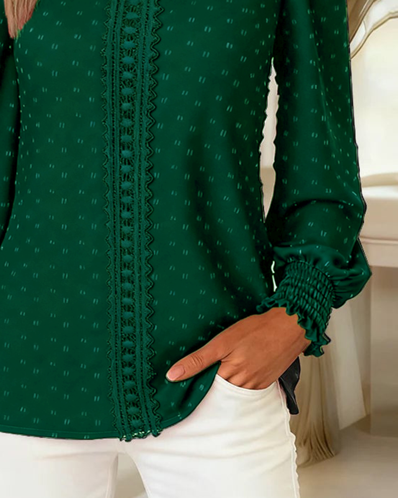 Blouse with Round Neckline and Puff Sleeves