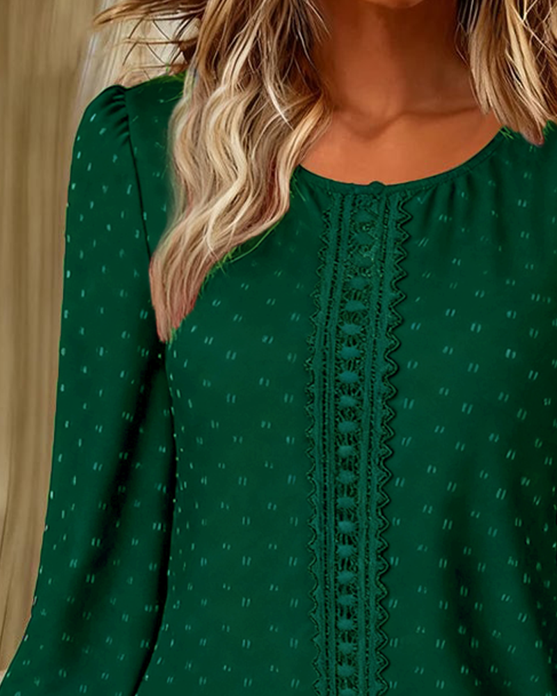 Blouse with Round Neckline and Puff Sleeves