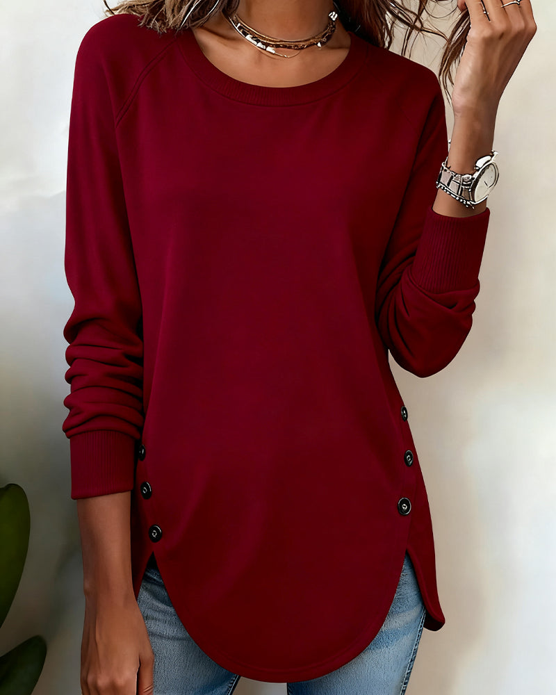 Sweatshirt with Irregular Hem and Raglan Sleeves