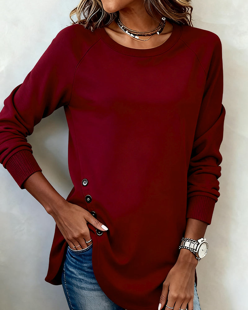 Sweatshirt with Irregular Hem and Raglan Sleeves