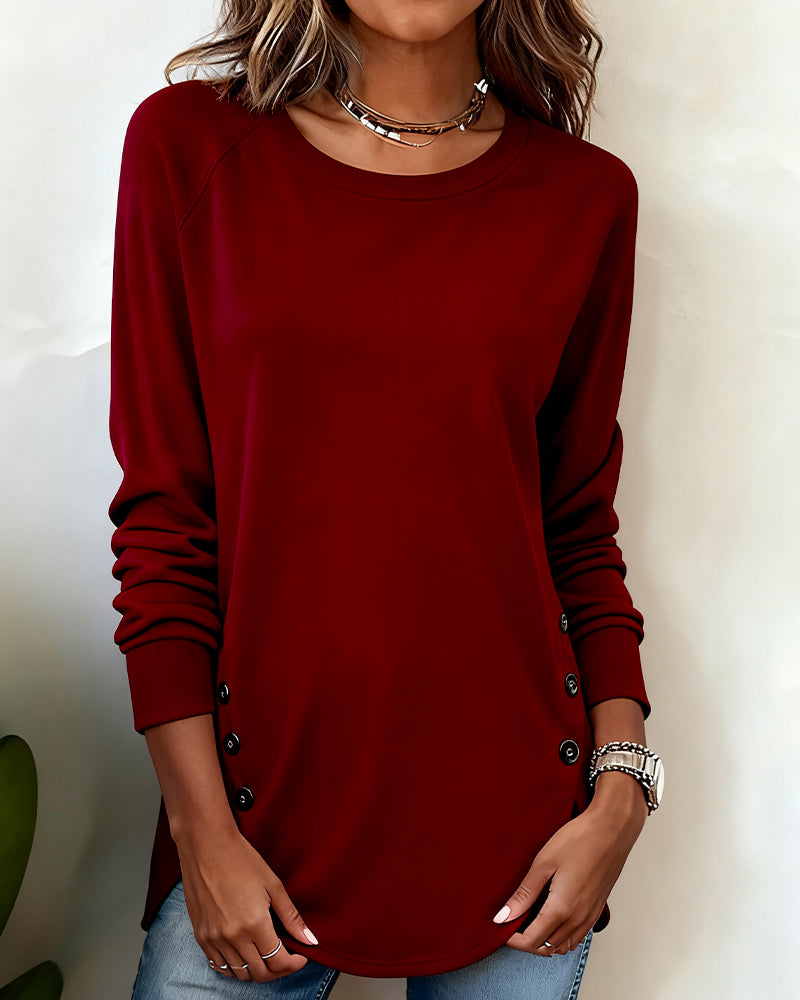Sweatshirt with Irregular Hem and Raglan Sleeves
