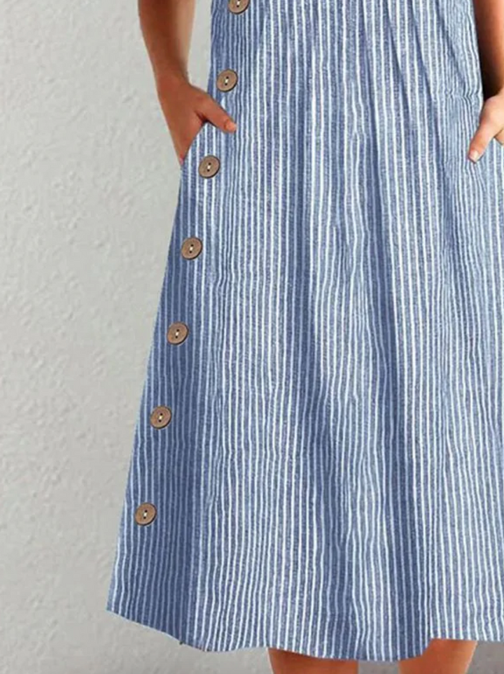 CALLIE – CLASSIC STRIPED BUTTON MIDI DRESS