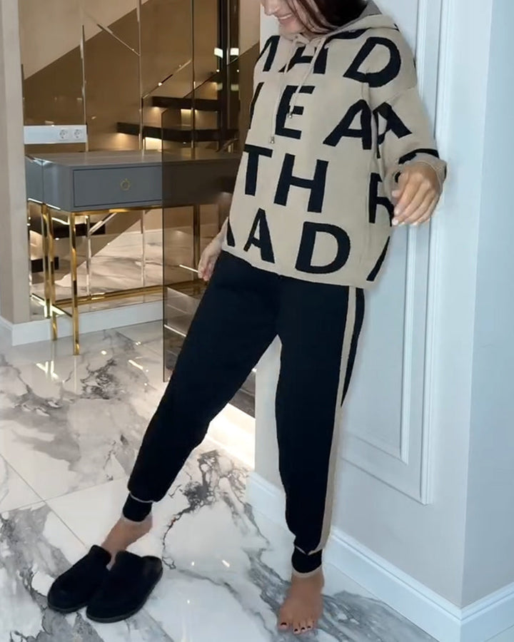 Two Piece Hoodie Set with Letter Print