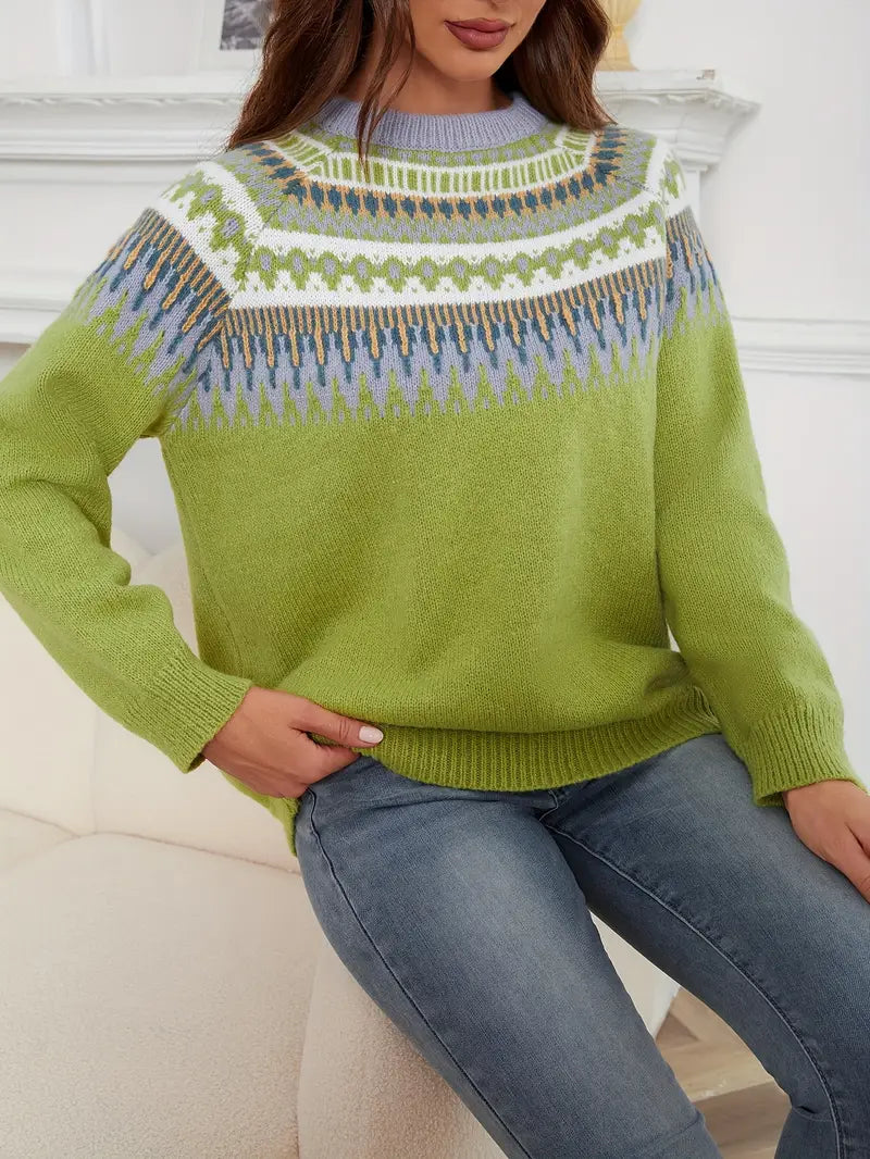 Bold Geo Pattern Sweater with Retro Style
