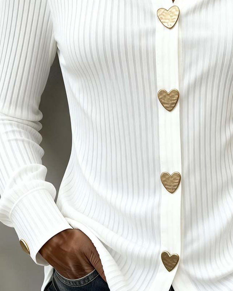 Shirt Heart Shaped Buttoned Collar