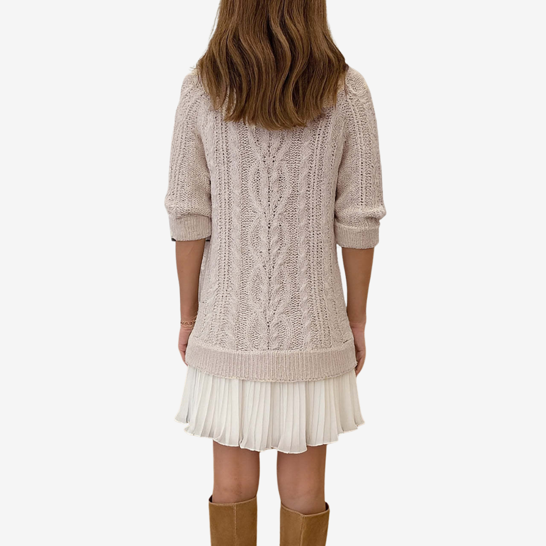 ZORINA – KNIT SWEATER DRESS WITH PLEATED SKIRT