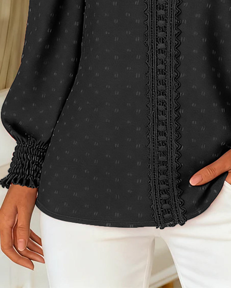 Blouse with Round Neckline and Puff Sleeves