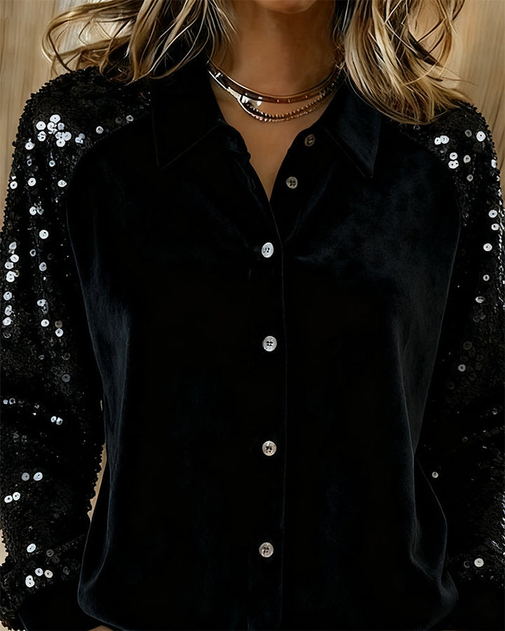 Long Sleeve Shirt with Sequins on the Collar