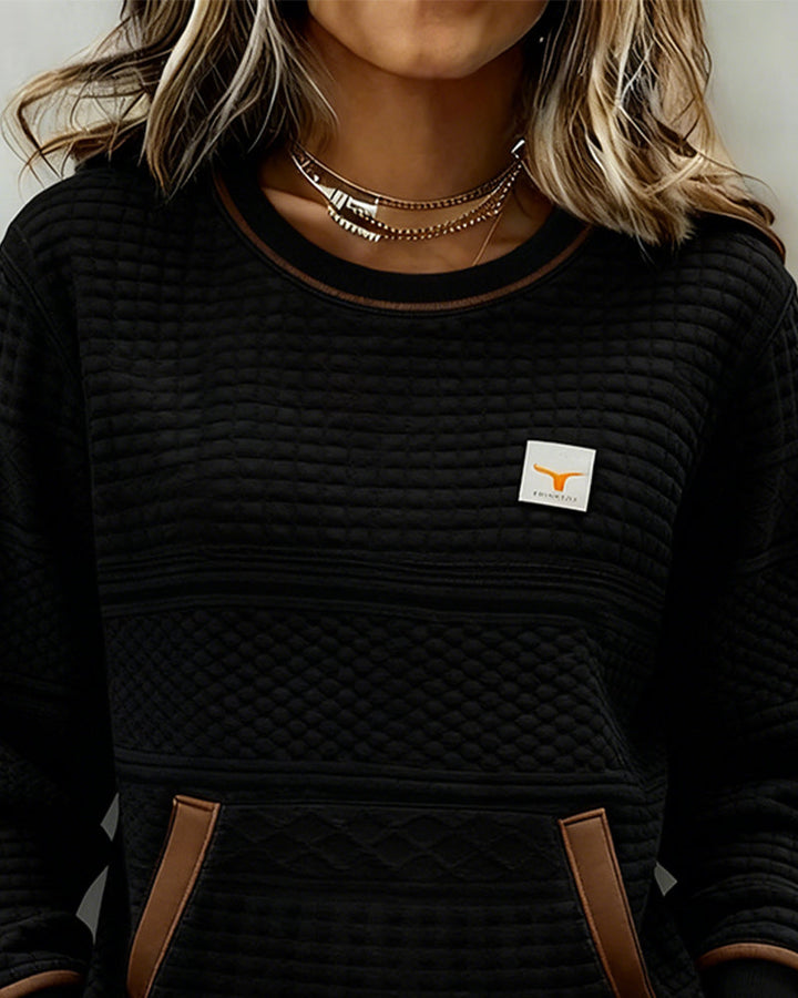 Sweatshirt with Round Neckline and Color Blocking