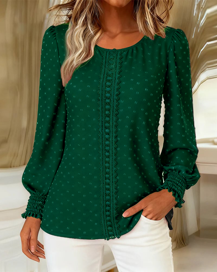 Blouse with Round Neckline and Puff Sleeves