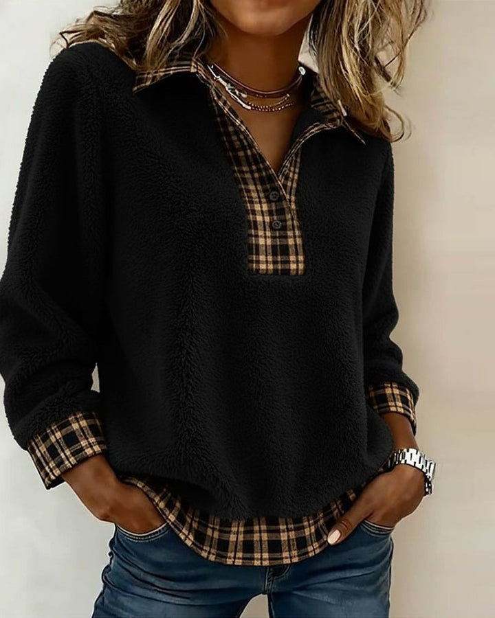 Top with Checkered Collar and Solid Patchwork