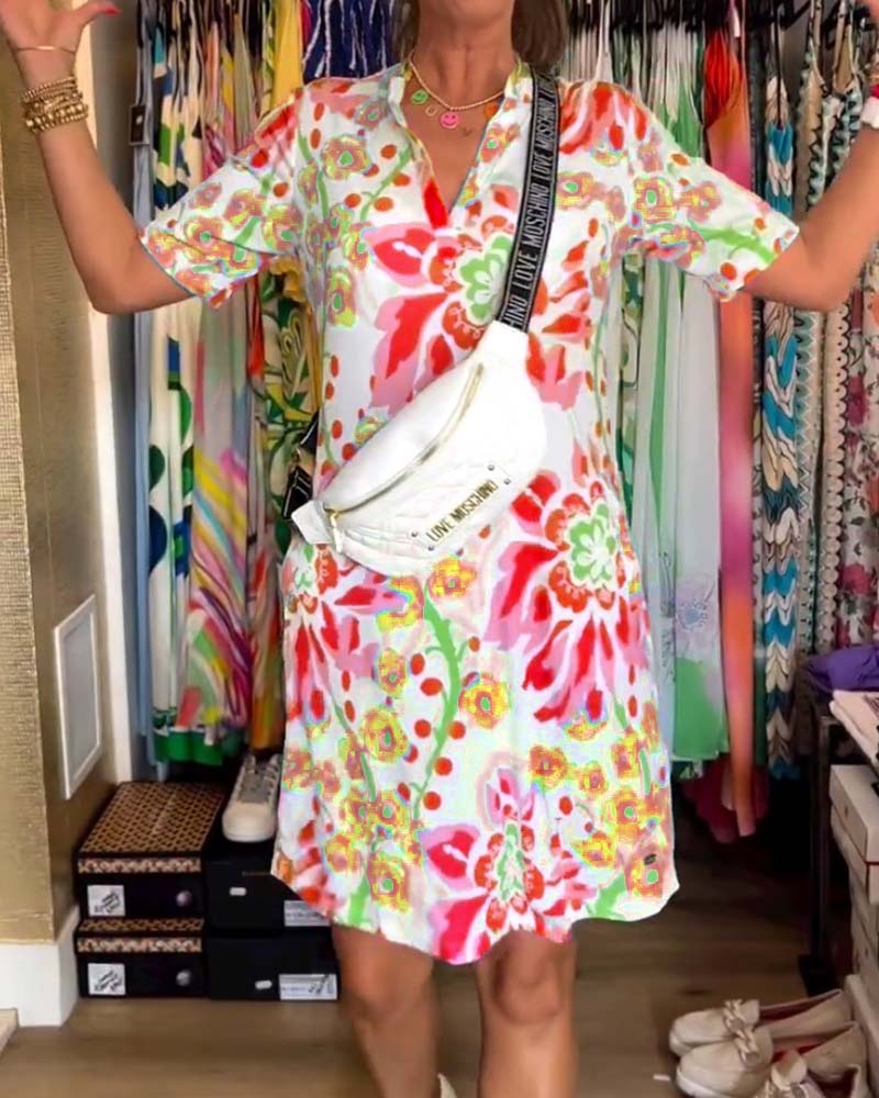 LVENDRA - Short Sleeve Floral Print Dress